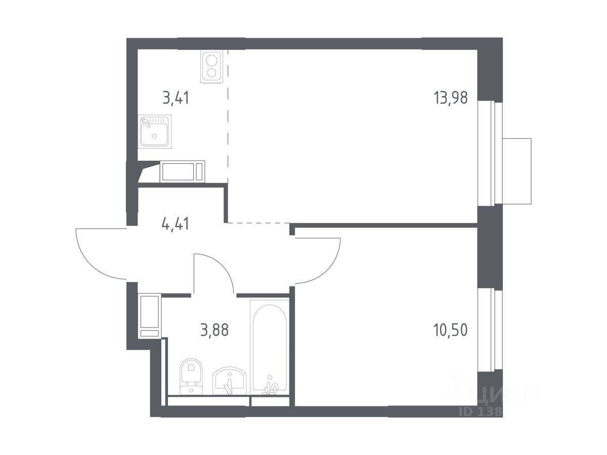1-комн. квартира, 36,18 м², в ЖК Пятницкие Луга