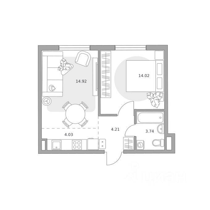 2-комн. квартира, 40,92 м², в ЖК Аникеевский