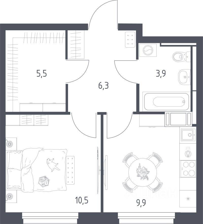 1-комн. квартира, 35,4 м², в ЖК Мытищи Парк
