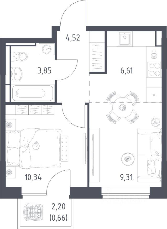 1-комн. квартира, 35,29 м², в ЖК Богдановский Лес