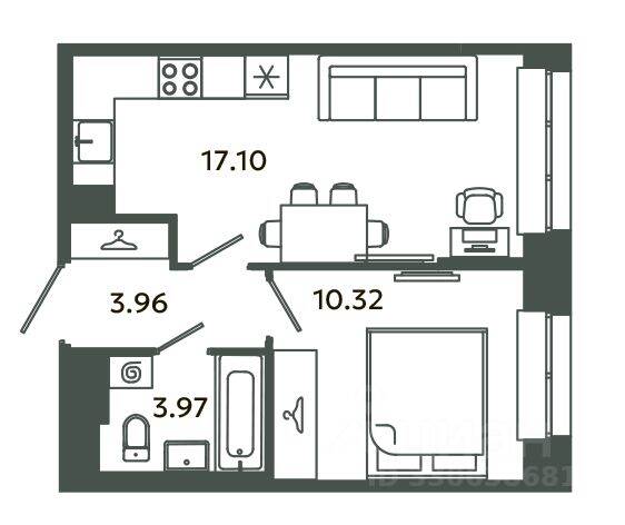 1-комн. квартира, 35,35 м², в ЖК Загляденье