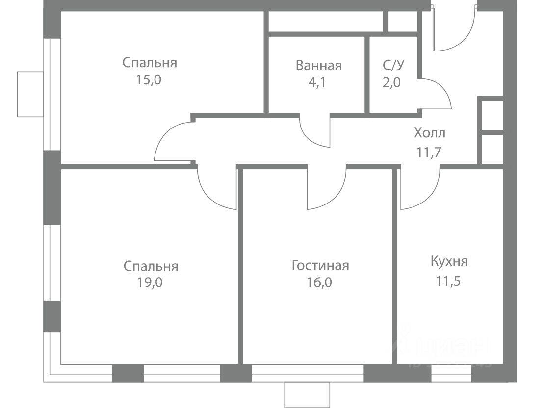 Планировка 3 комнатной квартиры, 79.3 м², в «Stellar City»