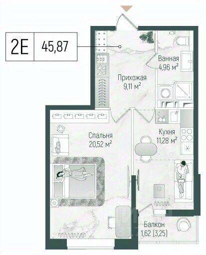 1-комн. квартира, 47,5 м², в ЖК Riga Hills