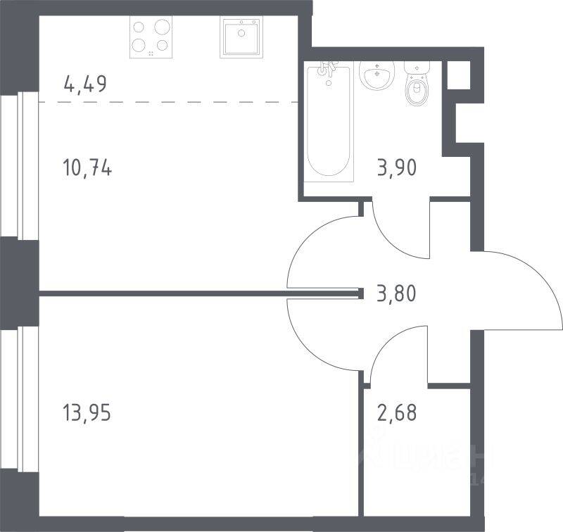1-комн. квартира, 39,56 м², в ЖК ЭкоБунино