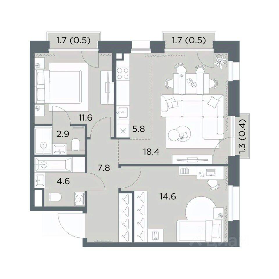 2-комн. квартира, 67,1 м², в ЖК «Станиславский»