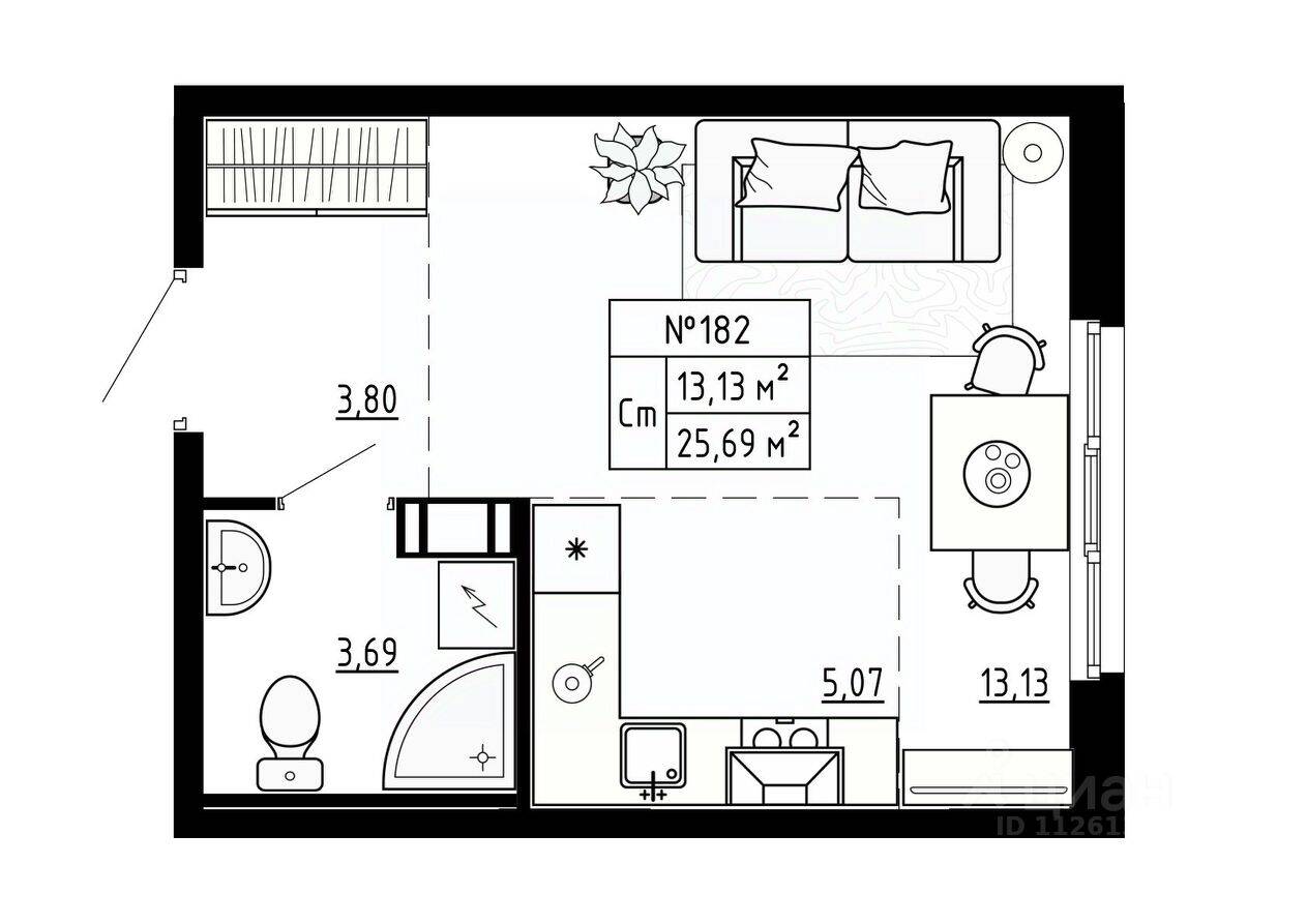 Квартира-студия, 25,7 м², в Малоэтажный ЖК Аннино Сити