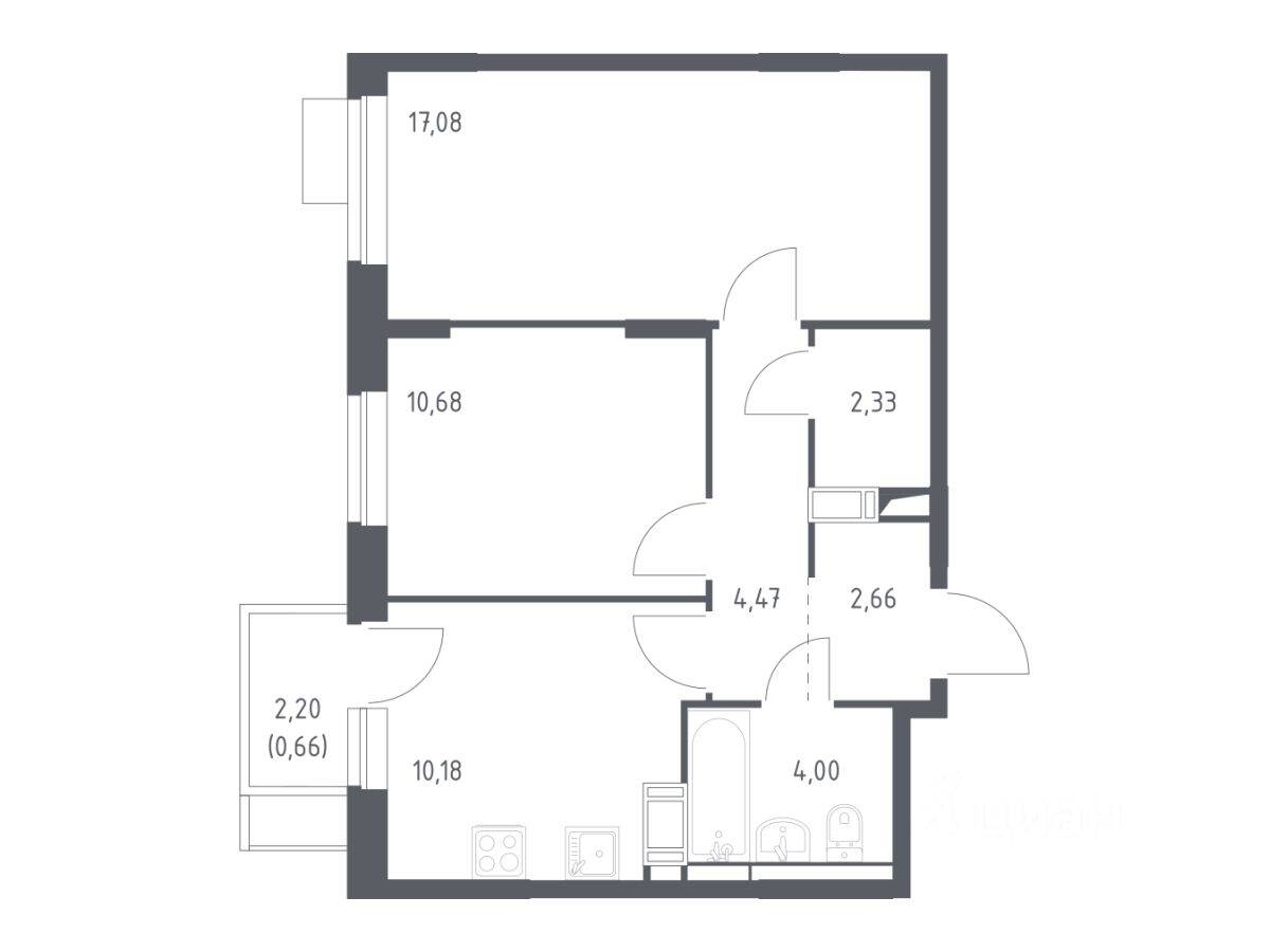 2-комн. квартира, 52,06 м², в ЖК Пятницкие Луга