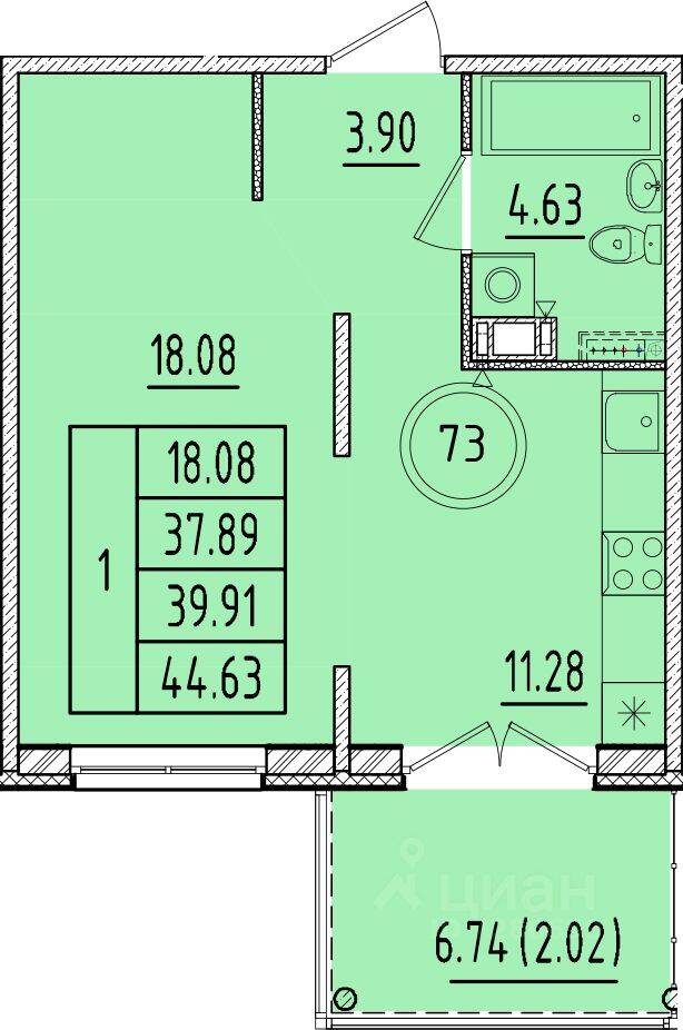 1-комн. квартира, 37,89 м², в Малоэтажный ЖК Образцовый квартал 17