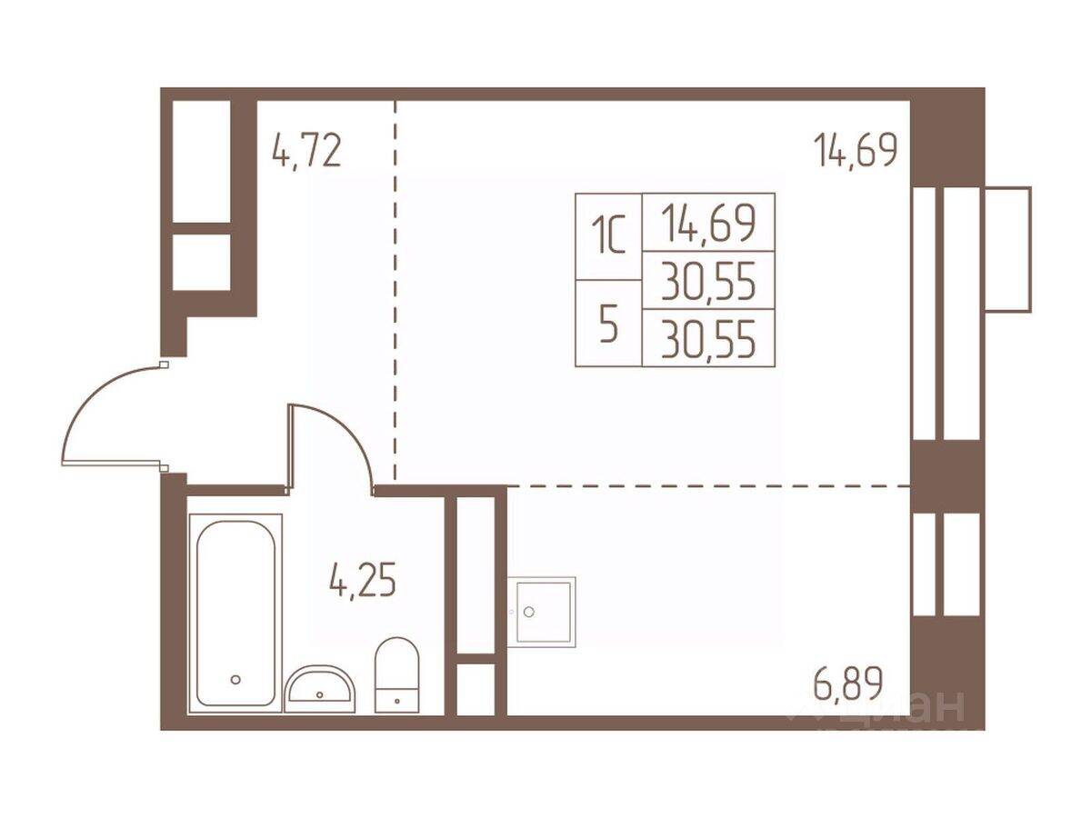Квартира-студия, 30,6 м², в ЖК Западная Ивантеевка
