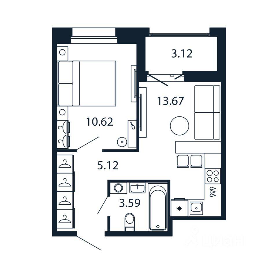 1-комн. квартира, 32,7 м², в ЖК Полис Новоселье