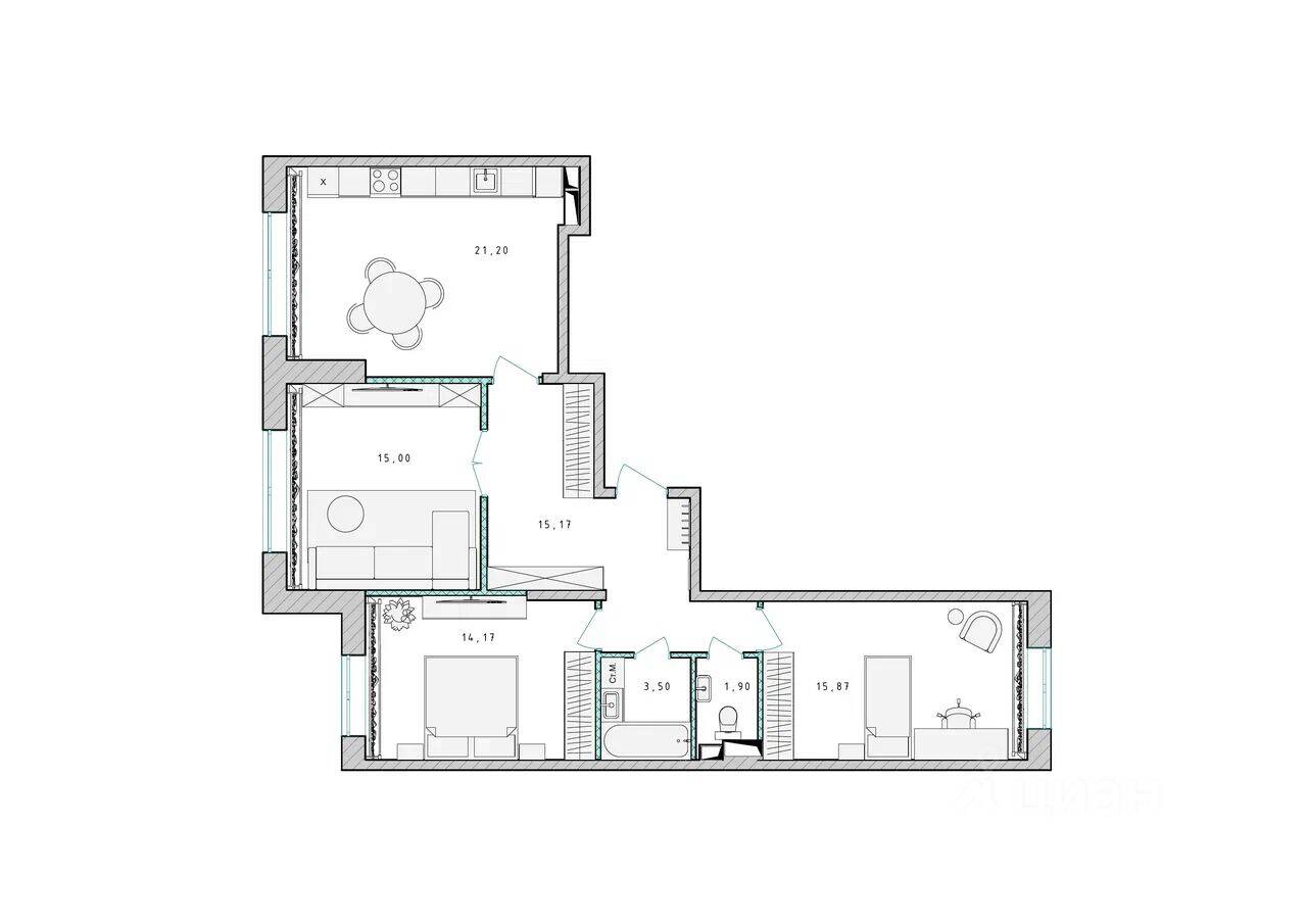 3-комн. квартира, 86,8 м², в ЖК Серебро
