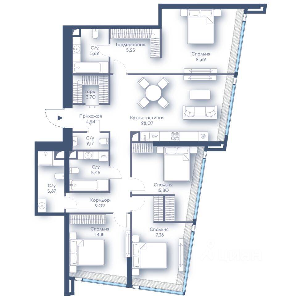4-комн. квартира, 138,94 м², в ЖК Дом Дау