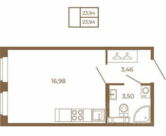 Квартира-студия, 23,94 м², в Малоэтажный ЖК Новая история