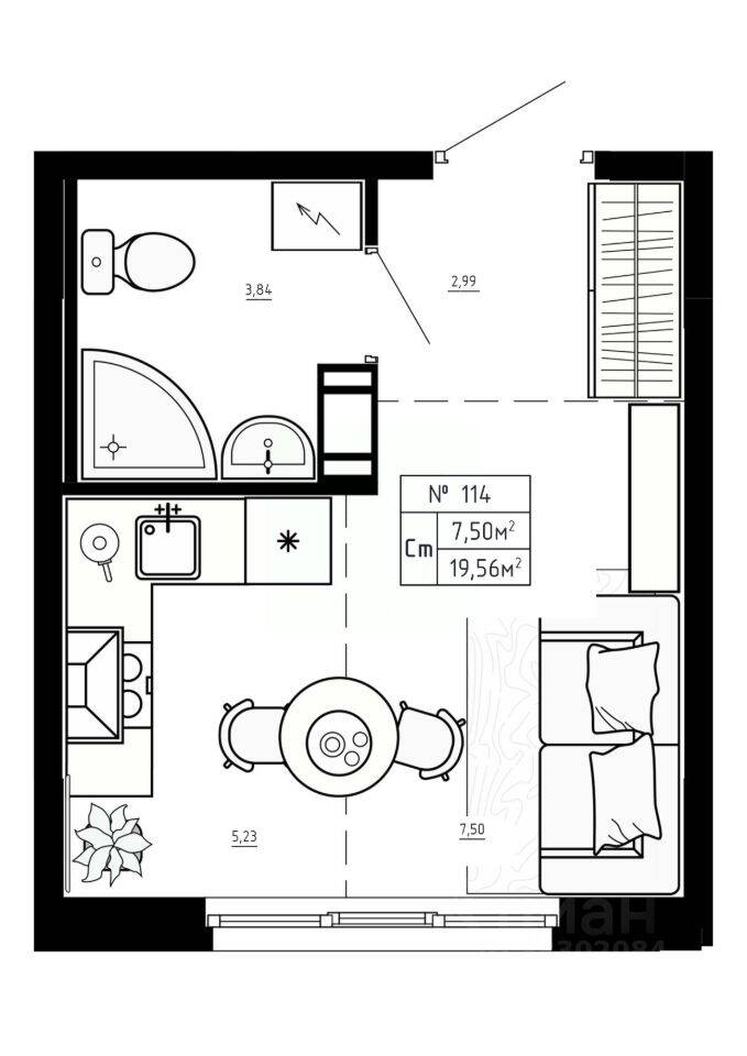 Квартира-студия, 19,56 м², в Малоэтажный ЖК Аннино Сити