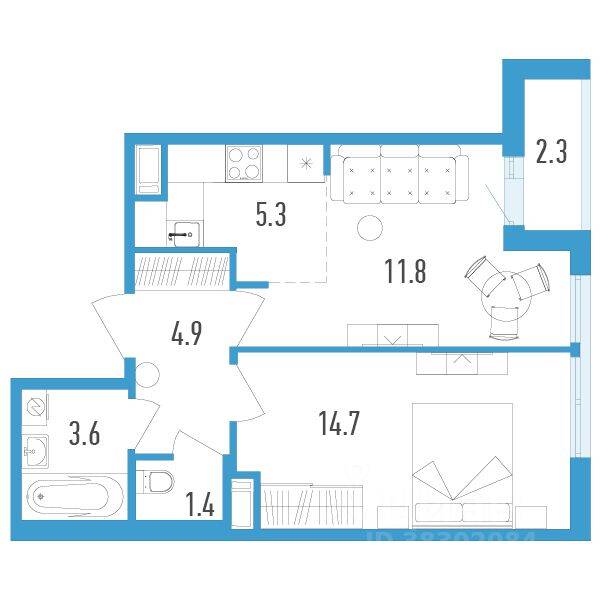 2-комн. квартира, 42,9 м², в ЖК Aerocity 4