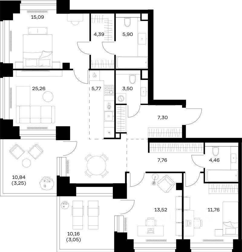 3-комн. квартира, 111,01 м², в ЖК Nova