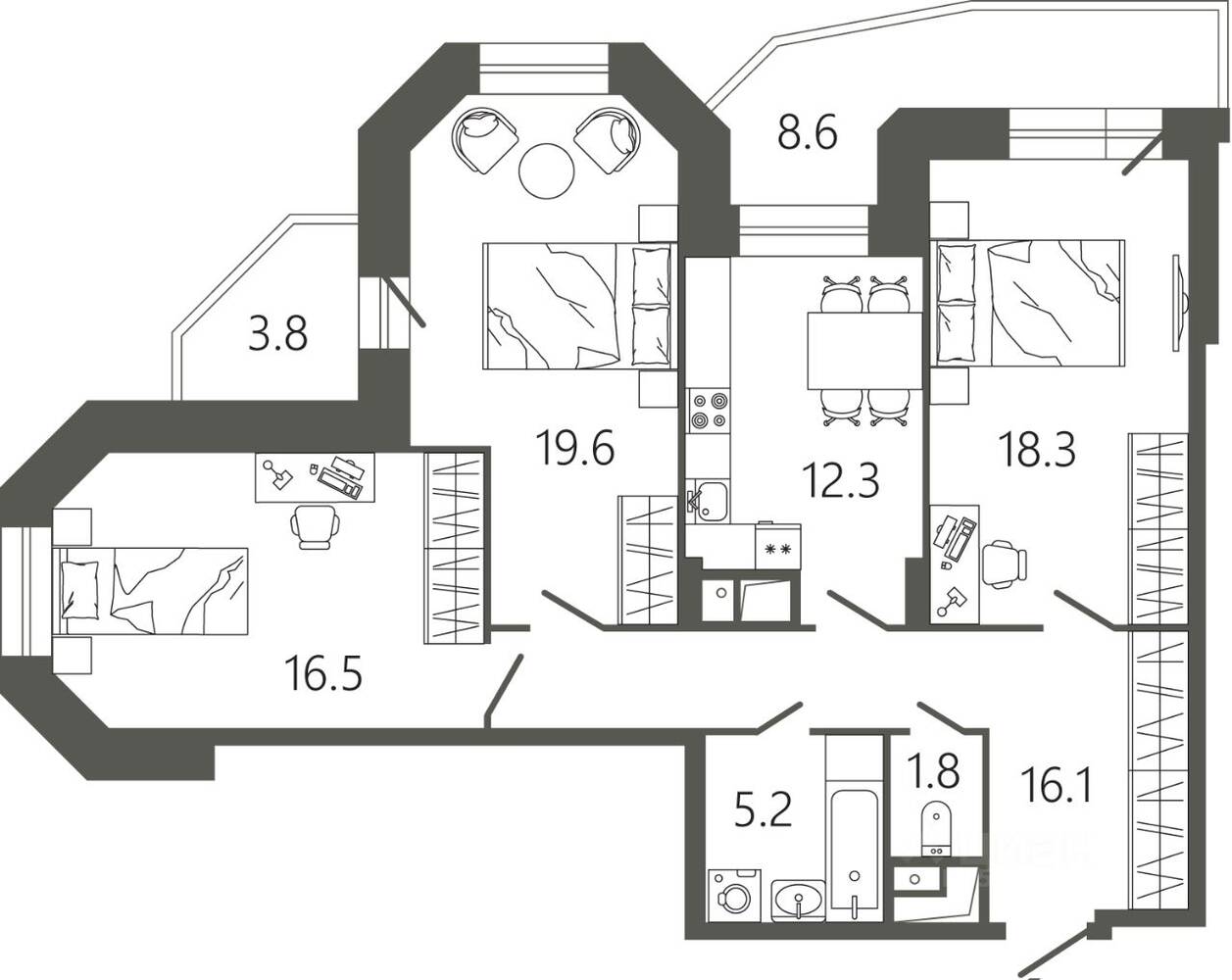 3-комн. квартира, 94,3 м², в ЖК «Советская 18»