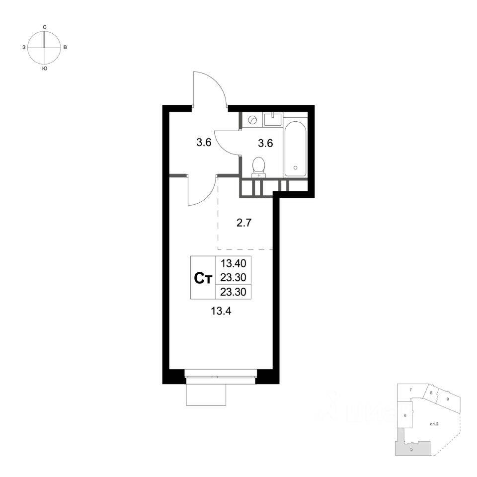 Квартира-студия, 23,3 м², в ЖК Легенда Марусино