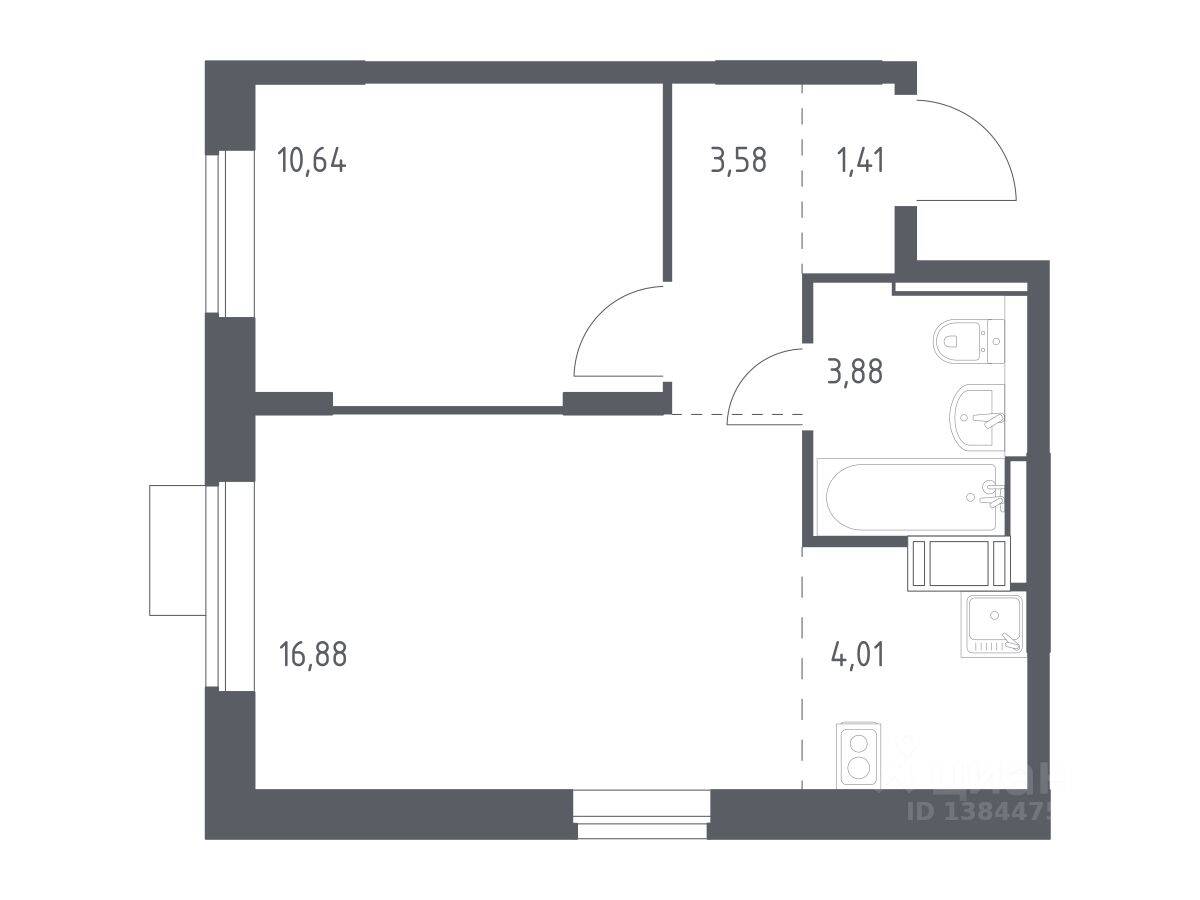 1-комн. квартира, 40,4 м², в ЖК Пятницкие Луга