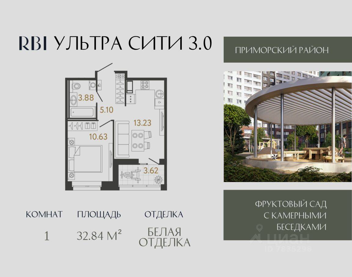 1-комн. квартира, 32,84 м², в ЖК Ультра Сити 3.0