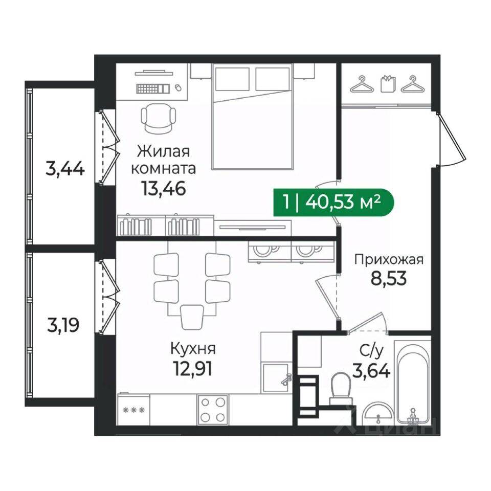 1-комн. квартира, 40,53 м², в ЖК Sertolovo Park