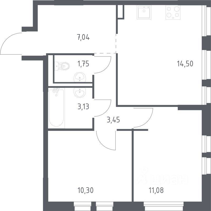 2-комн. квартира, 51,25 м², в ЖК Невская Долина