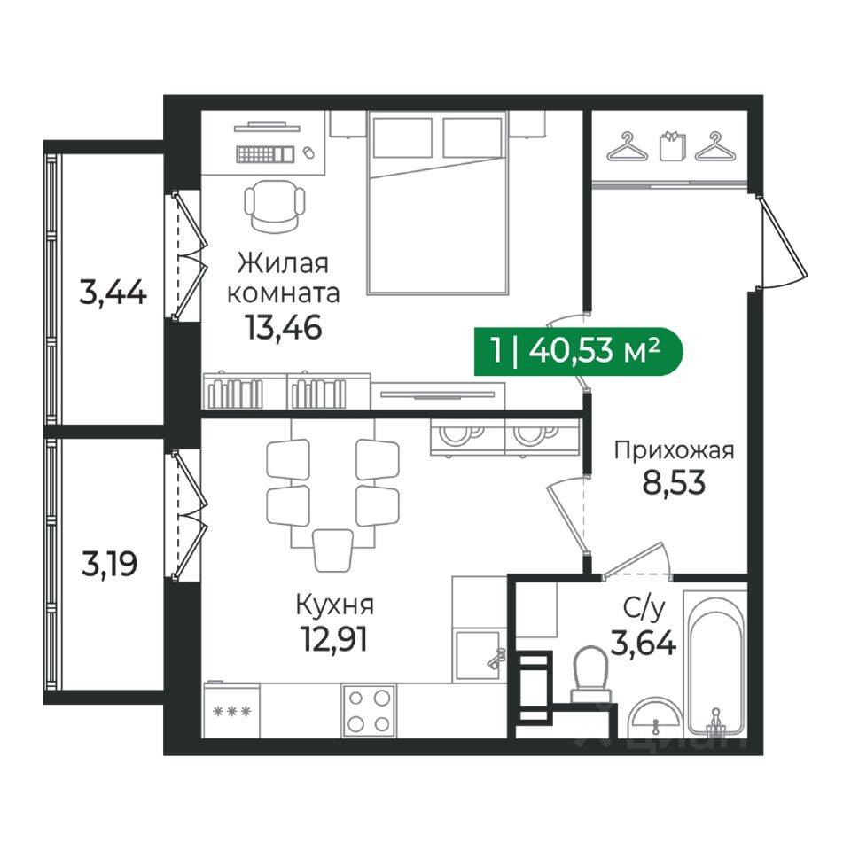 1-комн. квартира, 40,53 м², в ЖК Sertolovo Park