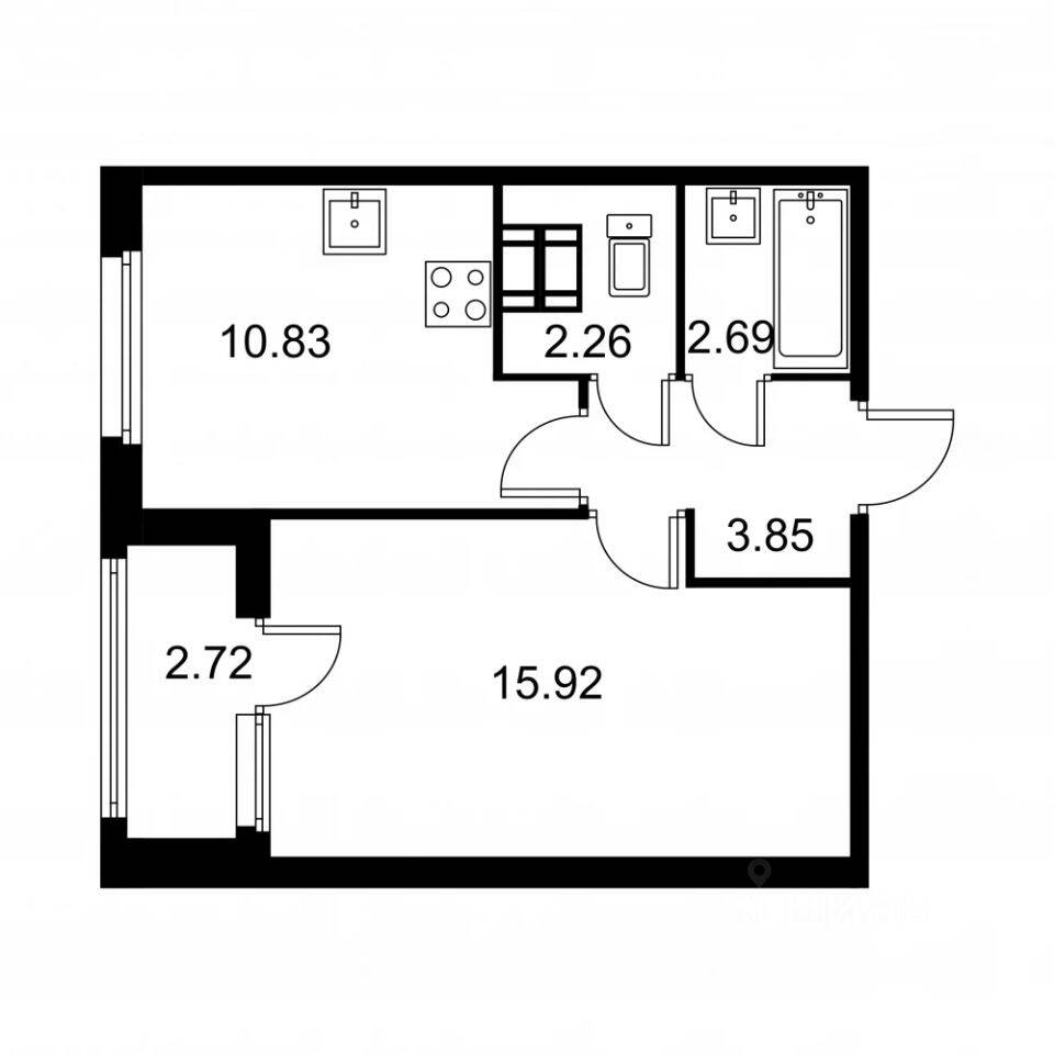 1-комн. квартира, 36,91 м², в ЖК Квартал Заречье