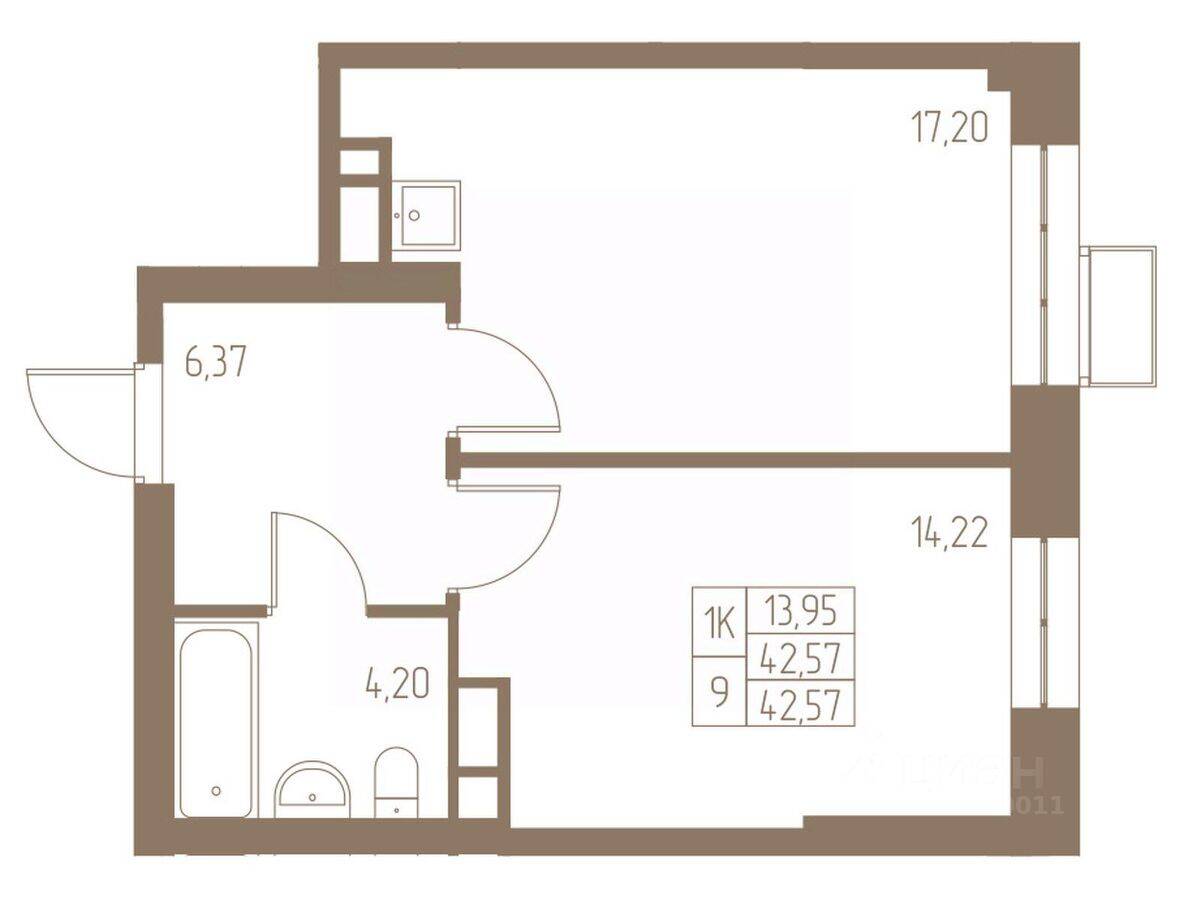 1-комн. квартира, 41,99 м², в ЖК Фабрикант