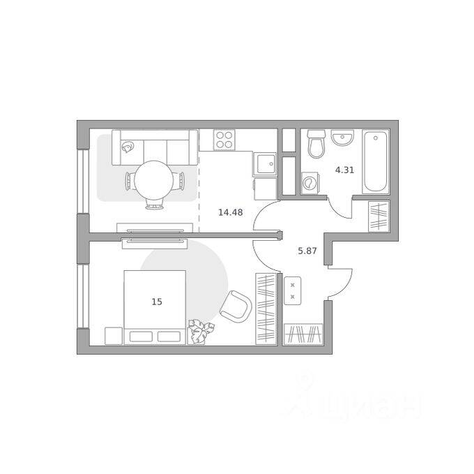 1-комн. квартира, 39,66 м², в ЖК «Императорские Мытищи»
