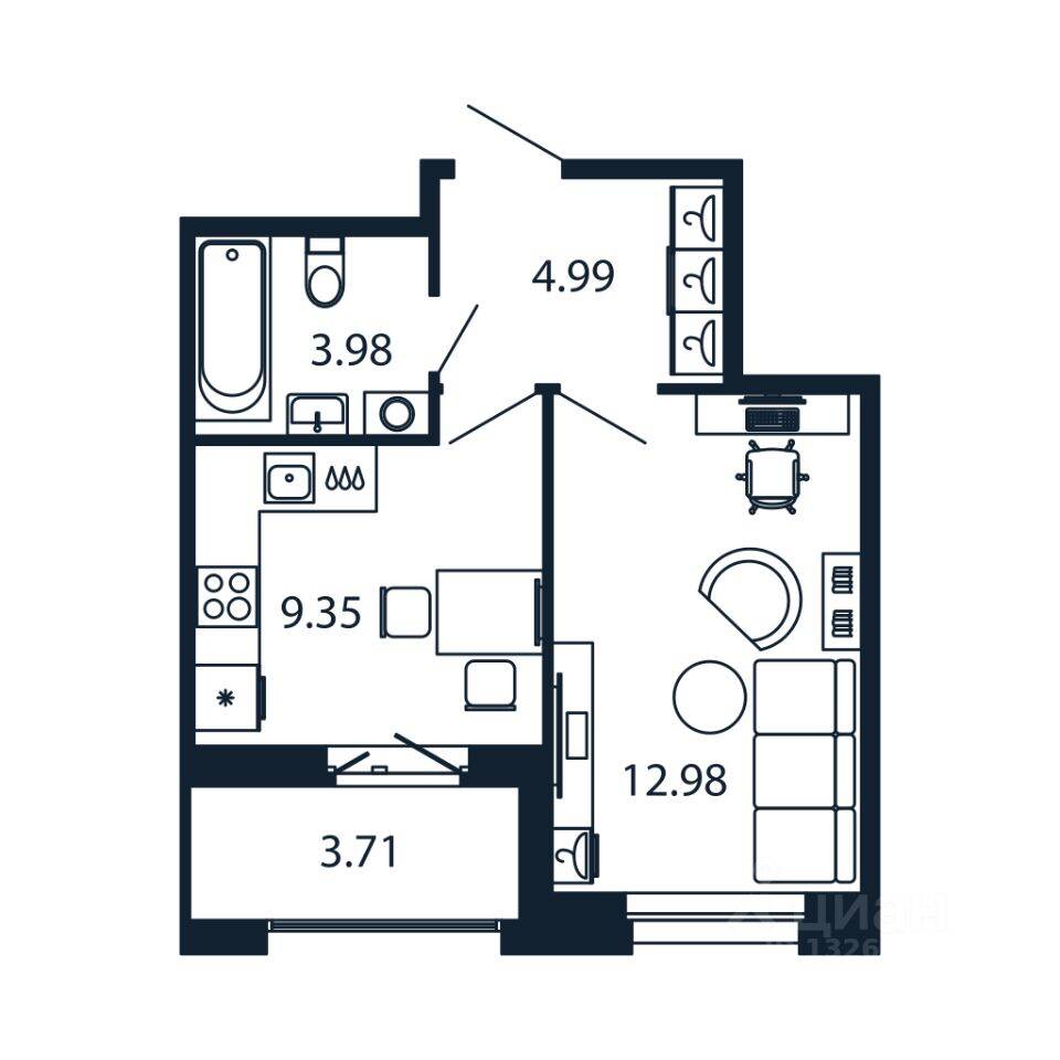 1-комн. квартира, 30,9 м², в ЖК Полис Новоселье