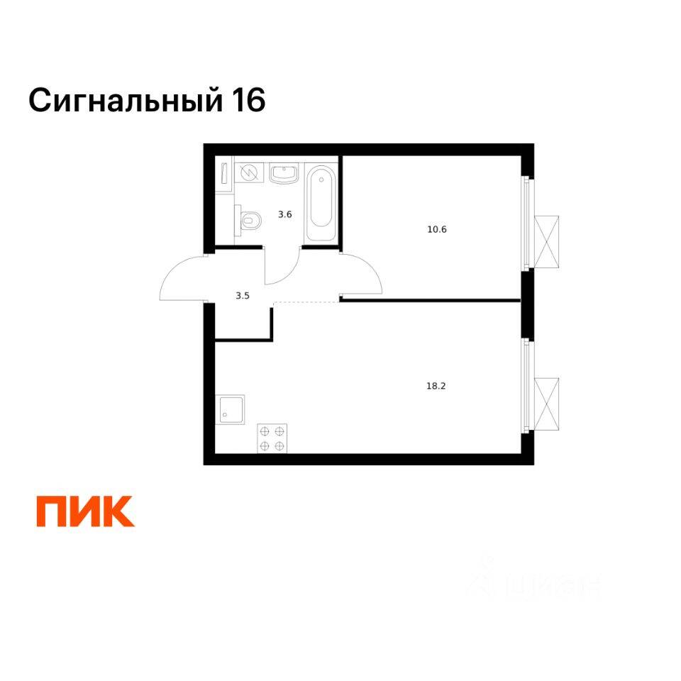 1-комн. квартира, 35,9 м², в ЖК Сигнальный 16