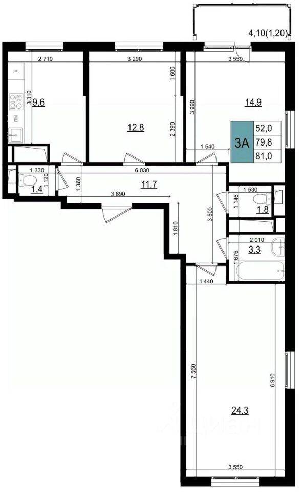 3-комн. квартира, 81 м², в ЖК «Одинцово сити»