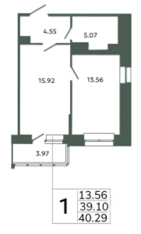 1-комн. квартира, 40,29 м², в ЖК Загляденье
