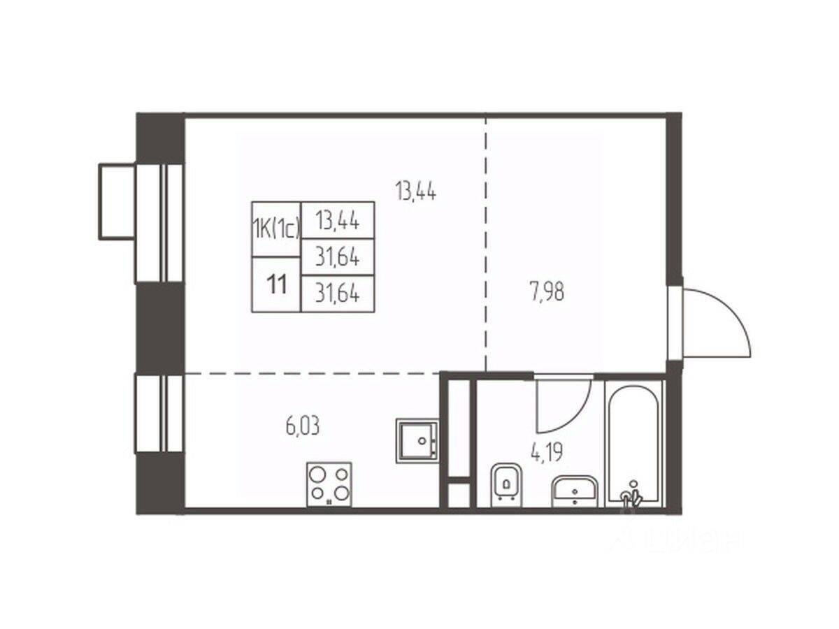Квартира-студия, 31,6 м², в ЖК Новая Ивантеевка