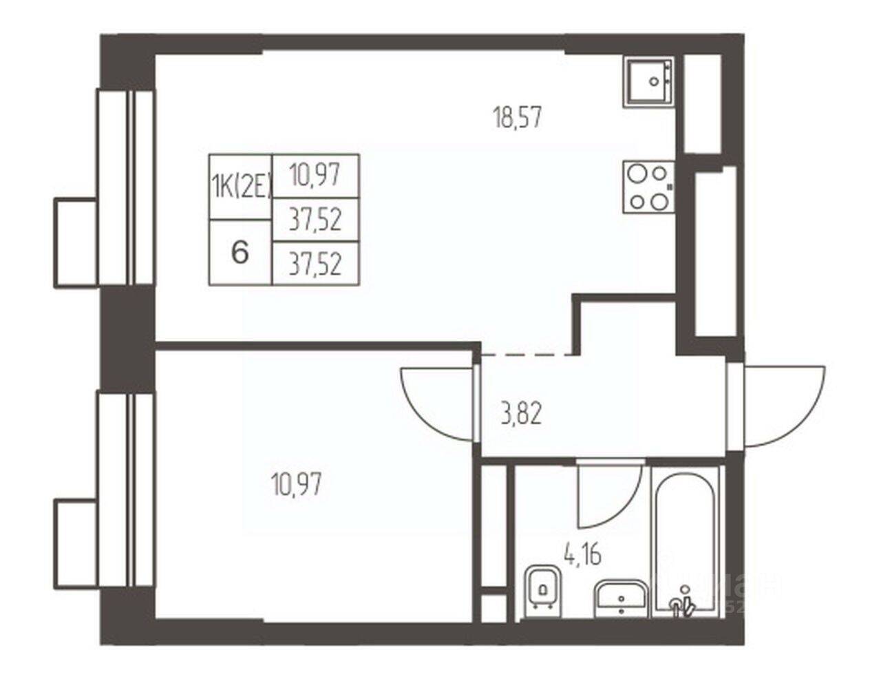 2-комн. квартира, 37,5 м², в ЖК Новая Ивантеевка