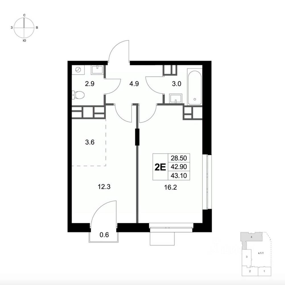 2-комн. квартира, 43,1 м², в ЖК Легенда Марусино