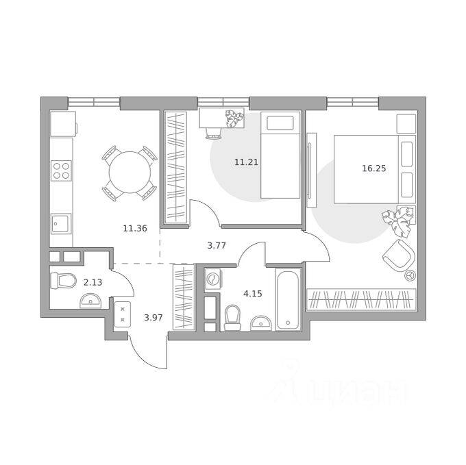 2-комн. квартира, 52,84 м², в ЖК «Нижегородская от Гранель»