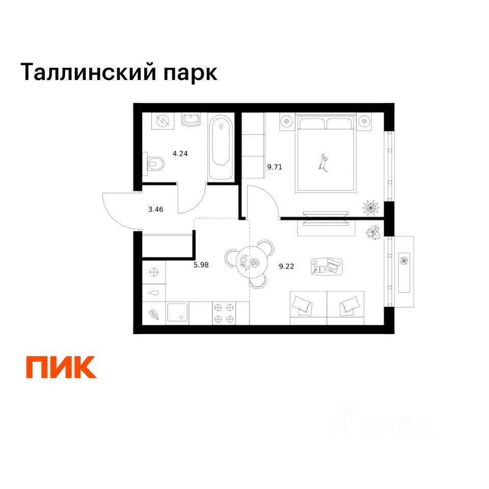 1-комн. квартира, 32,61 м², в ЖК Таллинский парк