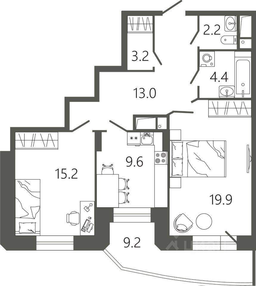 2-комн. квартира, 70,3 м², в ЖК «Советская 18»