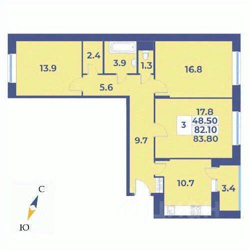 3-комн. квартира, 83,8 м², в ЖК «Эдельвейс» (ЦентрСтрой)
