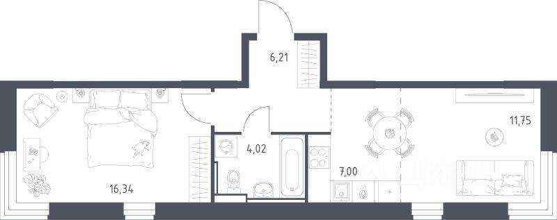 1-комн. квартира, 45,32 м², в ЖК Квартал Ивакино