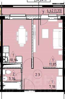 1-комн. квартира, 34,64 м², в ЖК Марусино-6