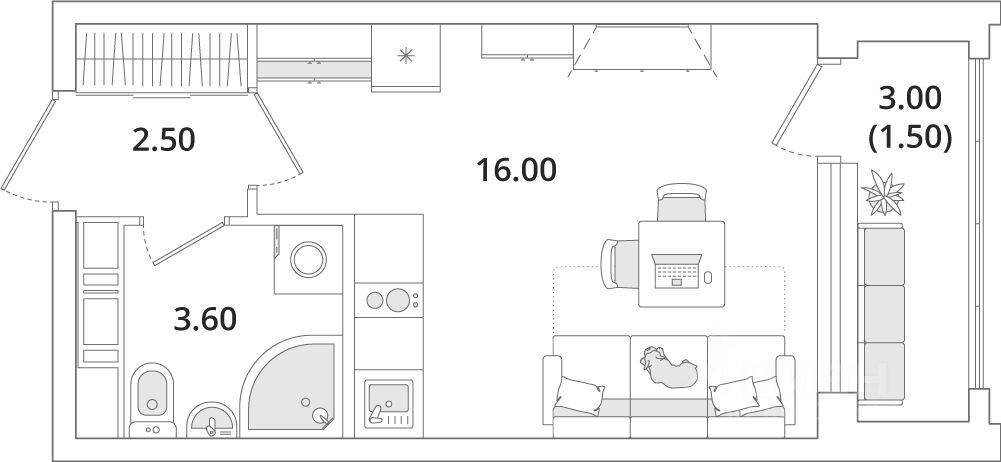 Квартира-студия, 23,8 м², в ЖК Тайм Сквер