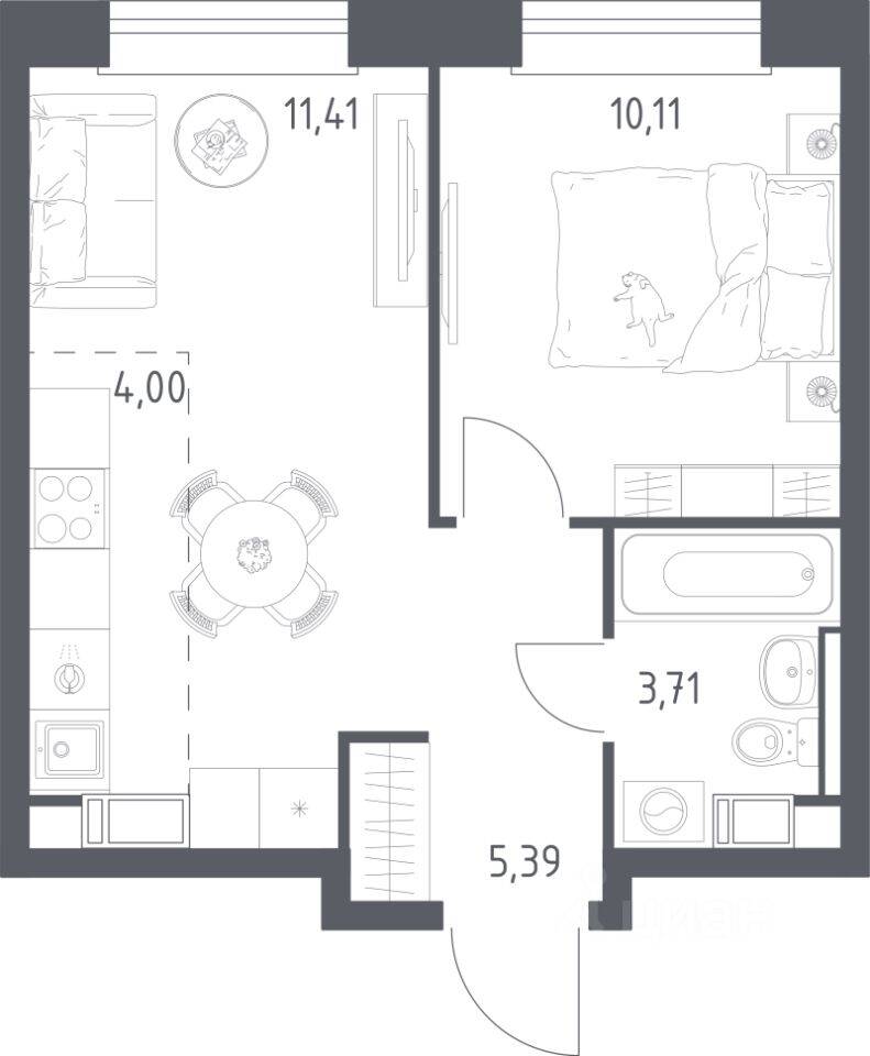 1-комн. квартира, 34,62 м², в ЖК ЭкоБунино
