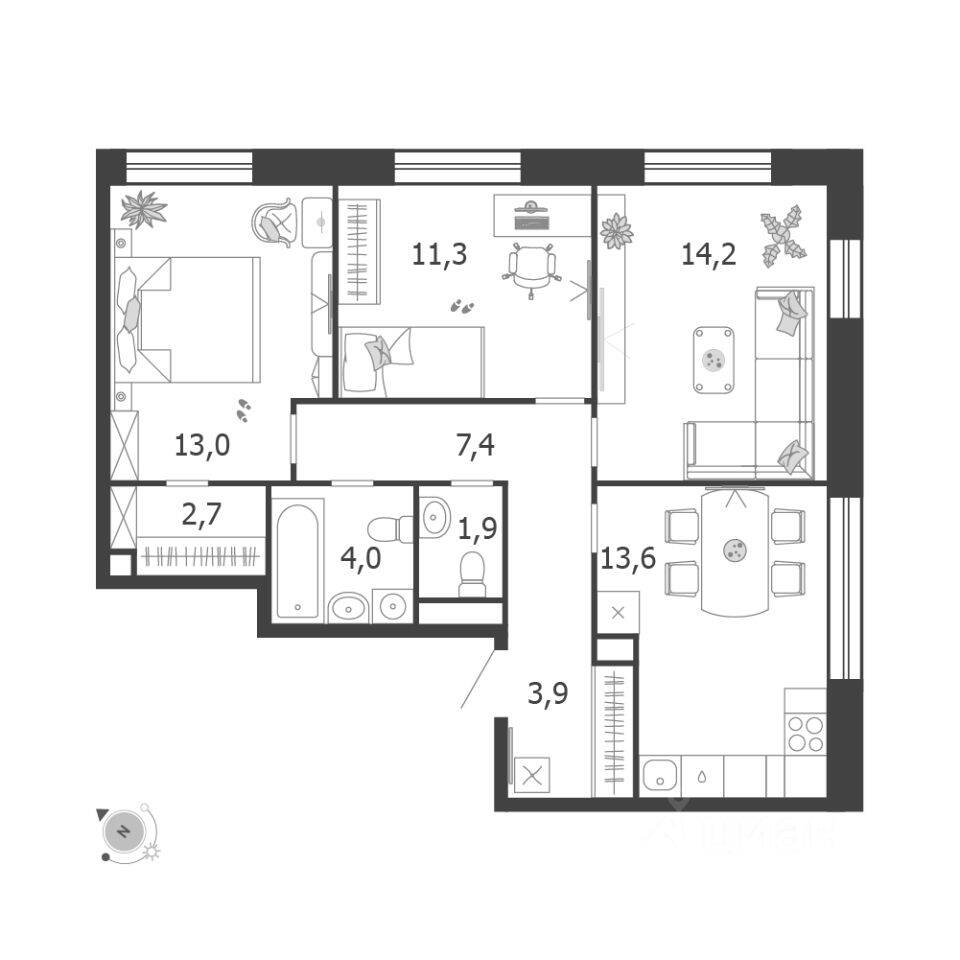 3-комн. квартира, 72 м², в ЖК Жилой квартал Shagal