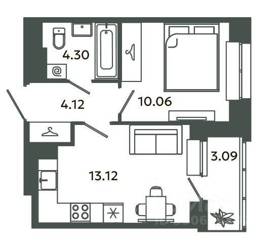 1-комн. квартира, 31,6 м², в ЖК Загляденье