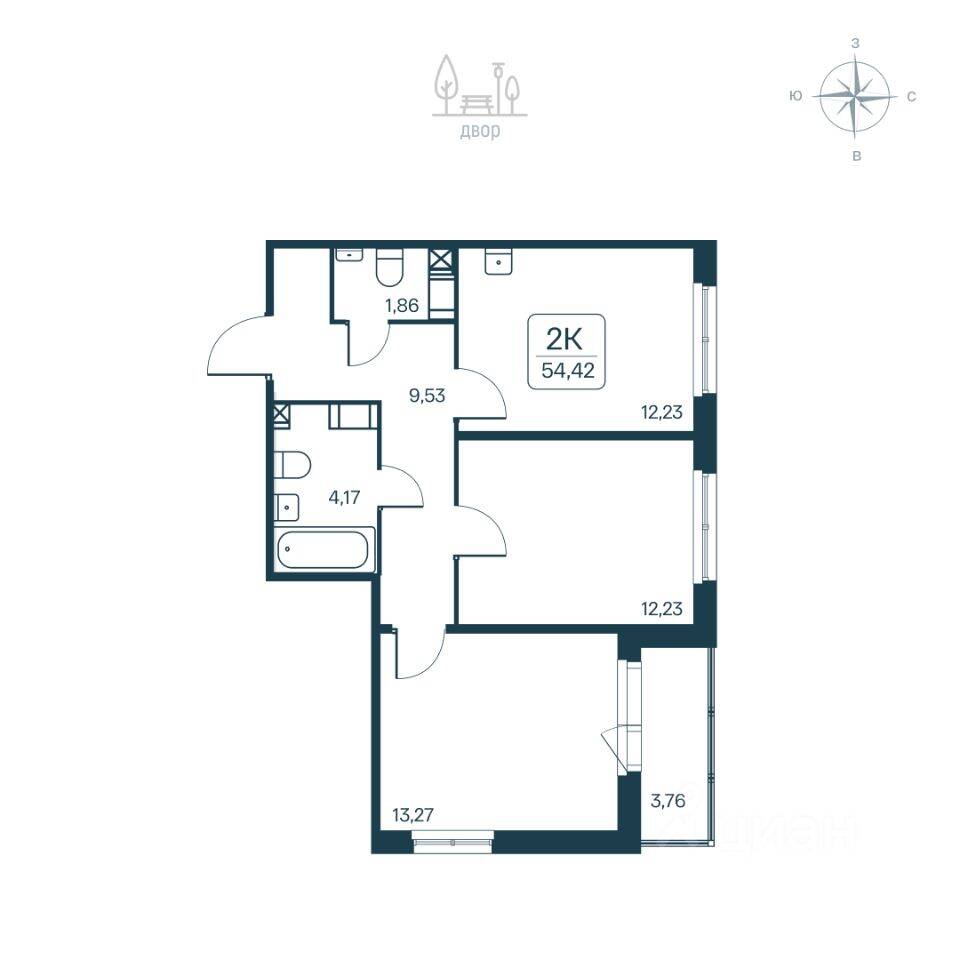 2-комн. квартира, 54,42 м², в ЖК Расцветай в Янино