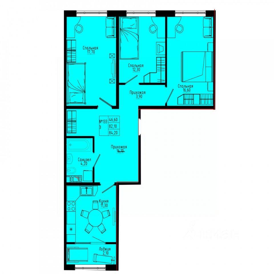 3-комн. квартира, 84,2 м², в ЖК Pixel