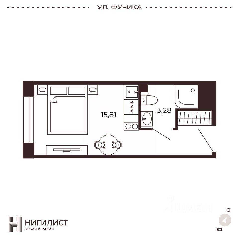 1-комн. квартира, 19,1 м², в МФК Нигилист (Concept)